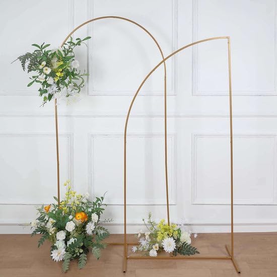 Tableclothsfactory 6ft Gold Metal Wedding Arch Chiara Backdrop Stand, Half Moon Floral Frame Arbor Display