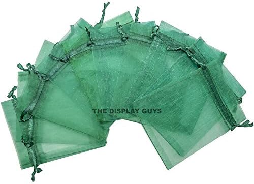 TheDisplayGuys 48-Pack 2" x 2-3/4" Dark Green Sheer Organza Gift Bags with Drawstring, Jewelry Candy Treat Wedding Party Favors Mesh Pouch