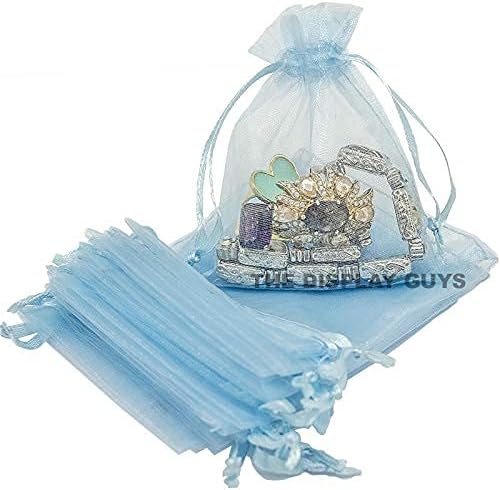 TheDisplayGuys 100-Pack XS 2x2 3/4" Blue Sheer Organza Gift Bags with Drawstring, Jewelry Candy Treat Wedding Party Favors Mesh Pouch