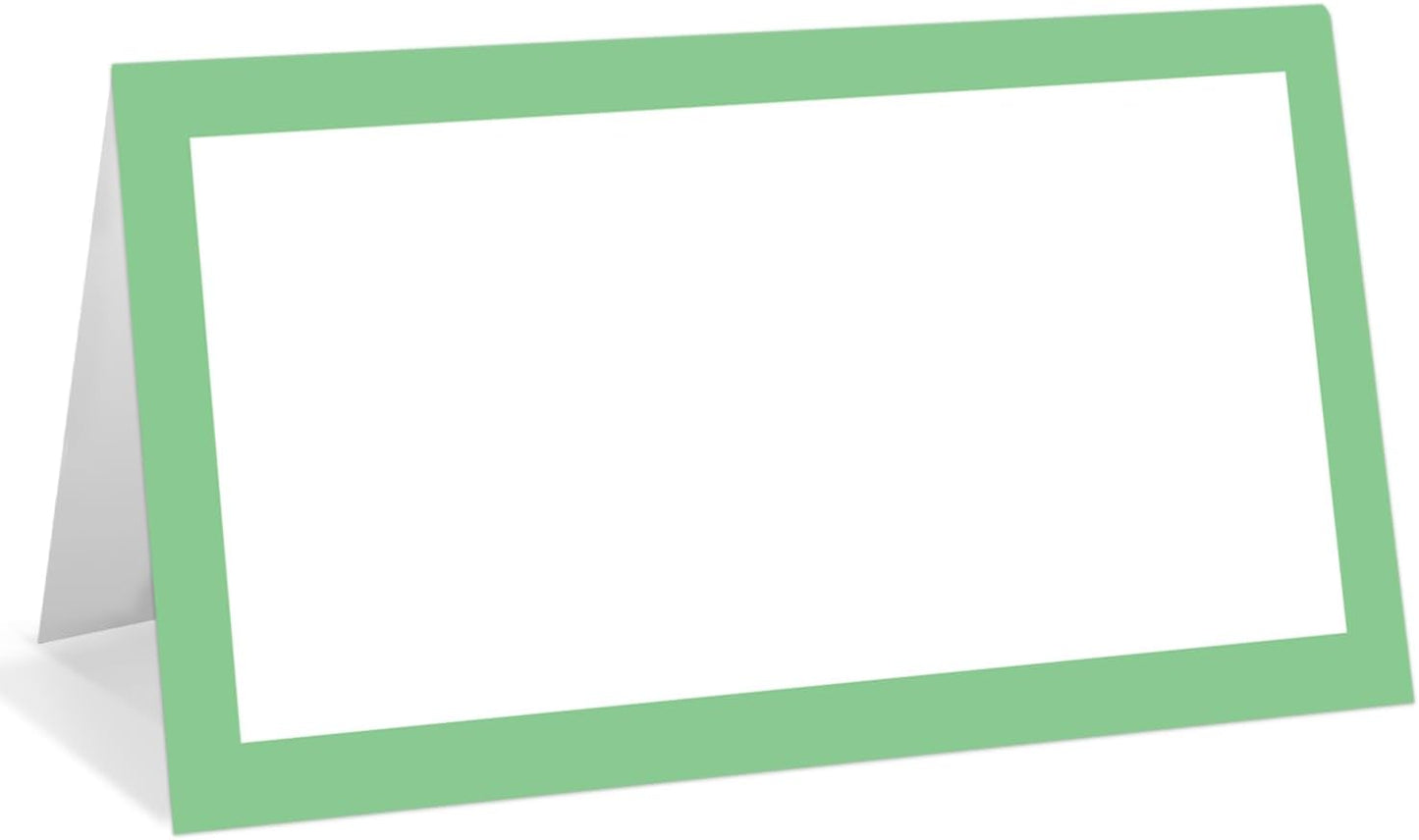 25 Pack Green Border Place Cards, Editable Name Cards for Table Setting, Tent Cards Food Label for Dinner Party, Bridal Shower, Wedding, Baby Shower and Events -T25