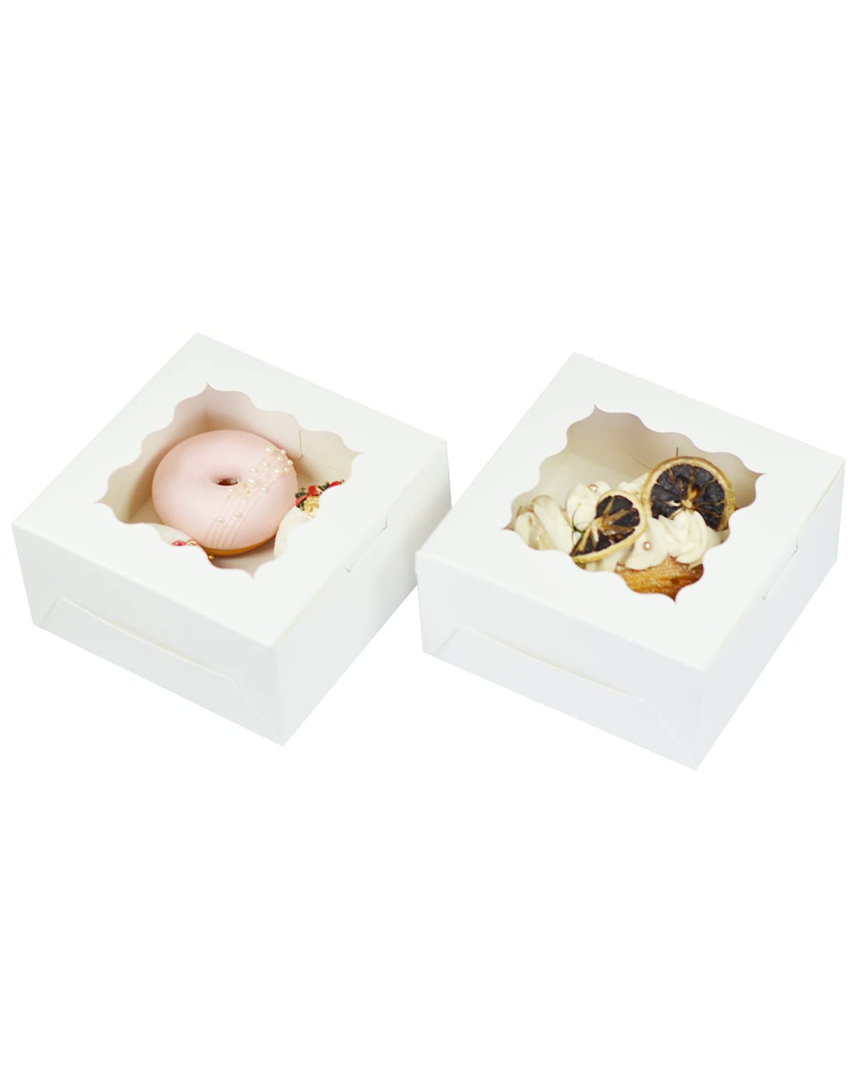 Bakepacker 100pcs White Cookie Boxes 6x6x3 inches Easy Assemble Macaroon Pastry Boxes Bakery Boxes with Window for Bakery