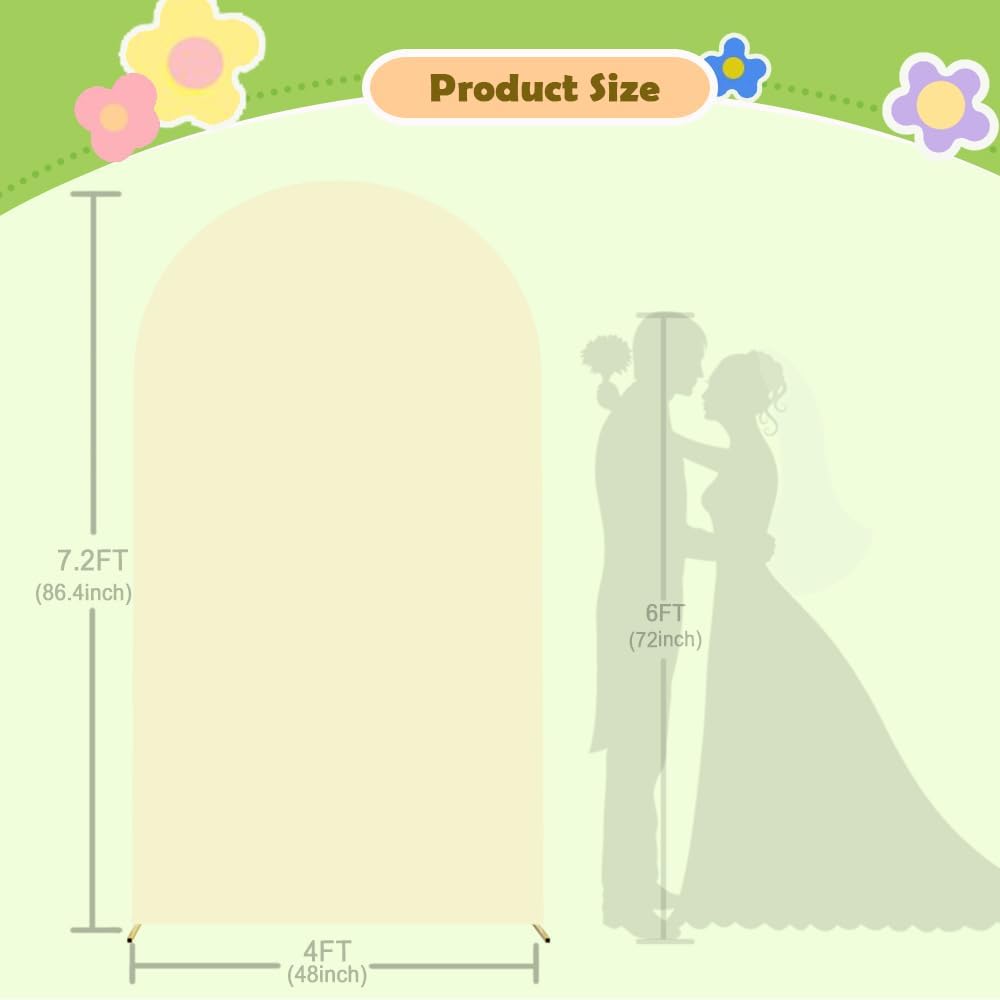 Beige Arch Cover 7.2ft Arch Backdrop Cover Spandex Fitted Wedding Arch Covers Round Top Arch Frame Cover Chiara Arch Cover Backdrop Fabric for Baby Shower Birthday Garden Party Celebration