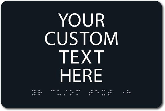 ALPHA DOG ADA SIGNS Custom ADA Compliant Braille Sign, 6"x9" Room Identification Plaque, Tactile Text, Raised Letters, Personalized 4-Line, Indoor/Outdoor, USA-Made (Black)