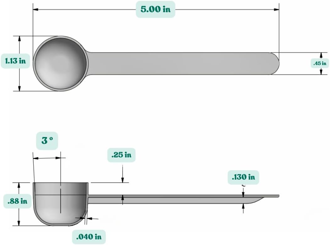 2 Teaspoon (2/3 Tablespoon | 10 mL) Long Handle Rounded Scoop for Measuring Coffee, Pet Food, Grains, Protein, Spices and Other Dry Goods (Pack of 100)