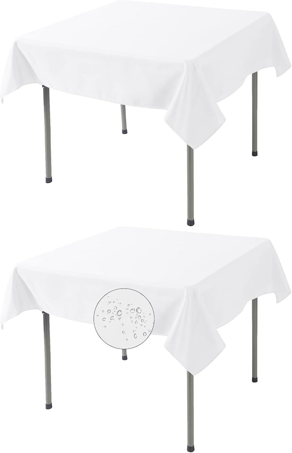 Fokitut 2 Pack Waterproof Square Tablecloth, 52x52 Inch, Stain Resistant and Wrinkle Polyester Table Cloth, Fabric Table Cover for Kitchen Dining, Wedding, Party, Holiday Dinner-White