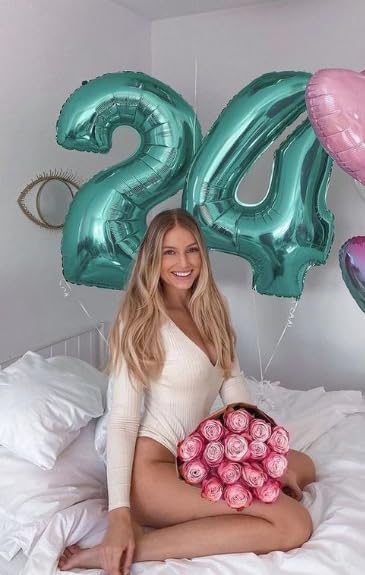 Teal Blue 40 Inch Big Number Balloon Birthday Decoration, Number 2 Helium Balloon 12 20 22 23 24 26 2025 New Years Celebration, Boy Girl Baby Anniversary Party Graduations Supplies Decorations