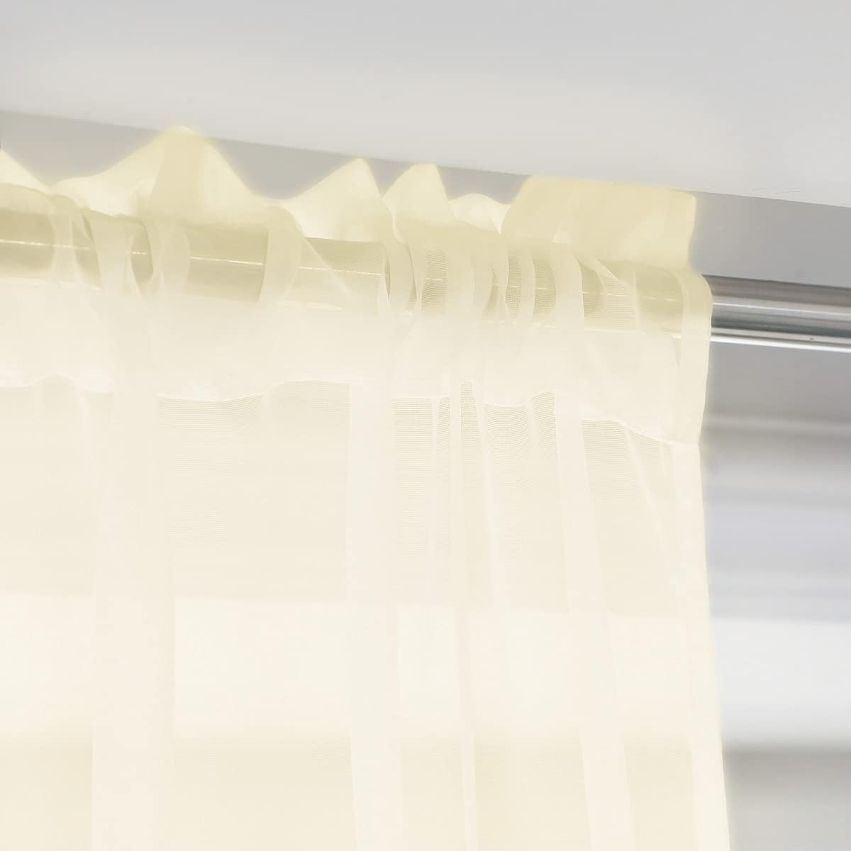 Window Light Yellow Sheer Curtains 48 Inches Width 90 Inches Long 2 Panels Sheer Curtain Clear Curtains Basic Rod Pocket Panel for Home Living Room Bedroom Kids Room Yard Patio Parlor Sliding