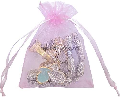 TheDisplayGuys 100-Pack 4x6 Pink Sheer Organza Gift Bags with Drawstring, Jewelry Candy Treat Wedding Party Favors Mesh Pouch