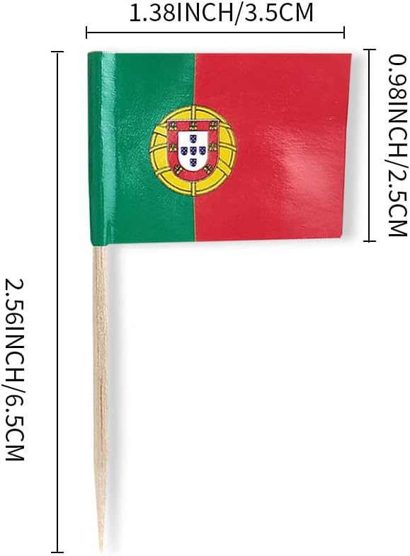 Portugal Flag Portuguese Flag, Small Mini Portugal Toothpick Flags for Food, Cupcakes, Cocktails, Appetizers, Bar Party Decorations