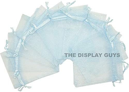 TheDisplayGuys 48-Pack 4x6 Blue Sheer Organza Gift Bags with Drawstring, Jewelry Candy Treat Wedding Party Favors Mesh Pouch