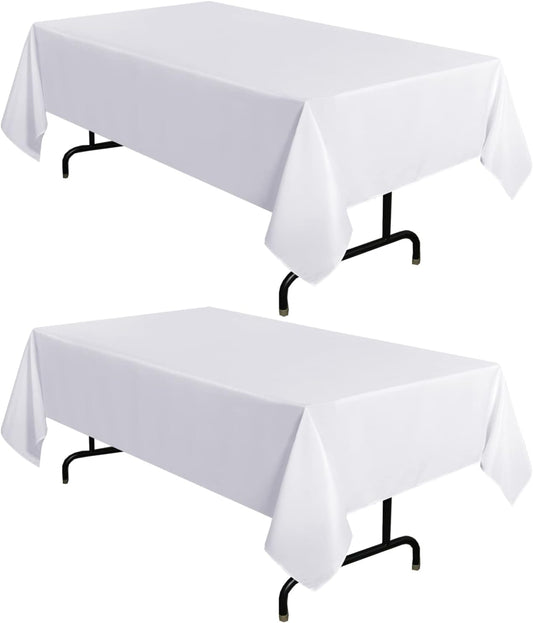 sancua 2 Pack White Tablecloth 60 x 102 Inch, Rectangle 6 Feet Table Cloth - Stain and Wrinkle Resistant Washable Polyester Table Cover for Dining Tables, Buffet Parties and Camping