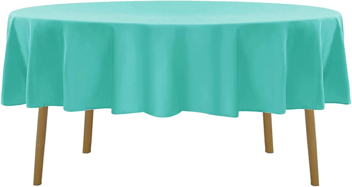 60 inch Round Tablecloth Washable Polyester Table Cloth Decorative Table Cover for Wedding Party Dining Banquet（60 inch,Turquoise）