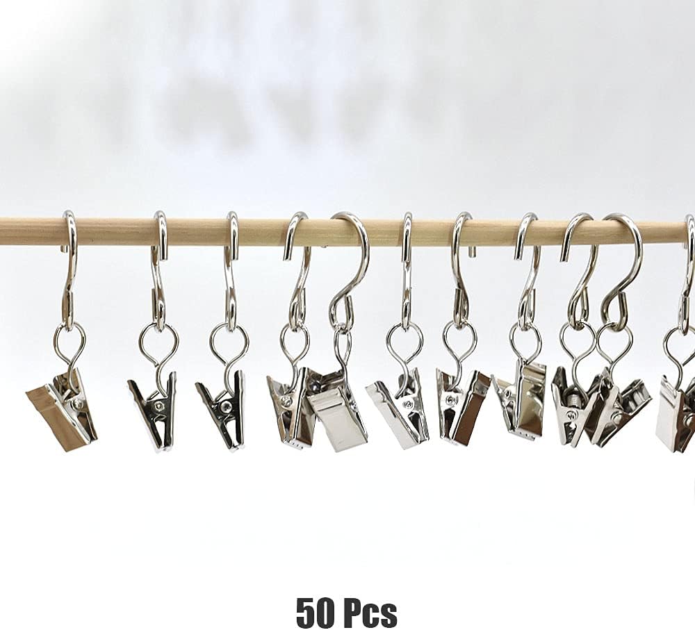 50 Pack Curtain Clip String Hanger Outdoor Indoor Photo Hook Stainless Steel Hook Silver (Silver)