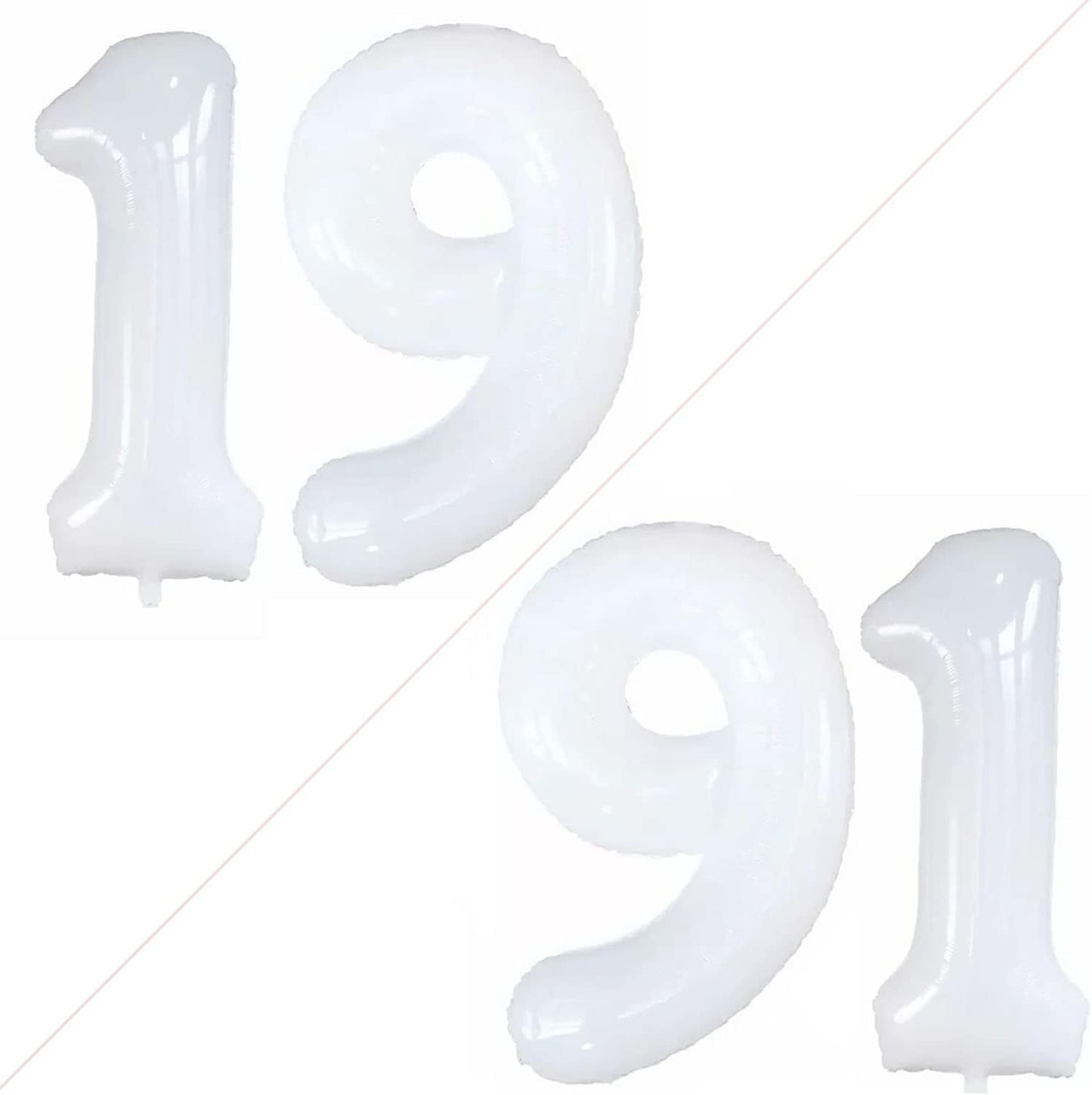 GOER Number 19 Balloons for 19th Birthday Sweet 19 Party Decorations,42 Inch Jumbo Foil Helium 91 Balloons for 91st Birthday Party Decoration (White)