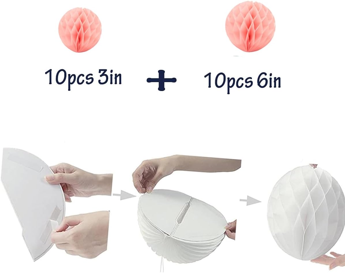 20pcs Honeycomb Flower Balls Party Honeycomb Balls Decoration Paper Flower Balls Tissue Paper Flower Ball Pom Poms Ball for Birthday Wedding Home Decor (3inch+6inch, Peach)