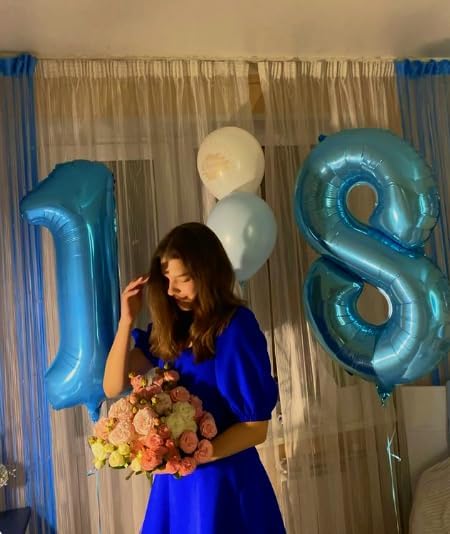 Pearl Blue 8 Number Balloon,Foil Number 8 Balloon 40 Inch, Helium Mylar Eight Number 8 18 28 38 48 58 80 88 Birthday Balloons, 8th Pearl Blue Women Men Wedding Anniversary, Graduations Party Supplies