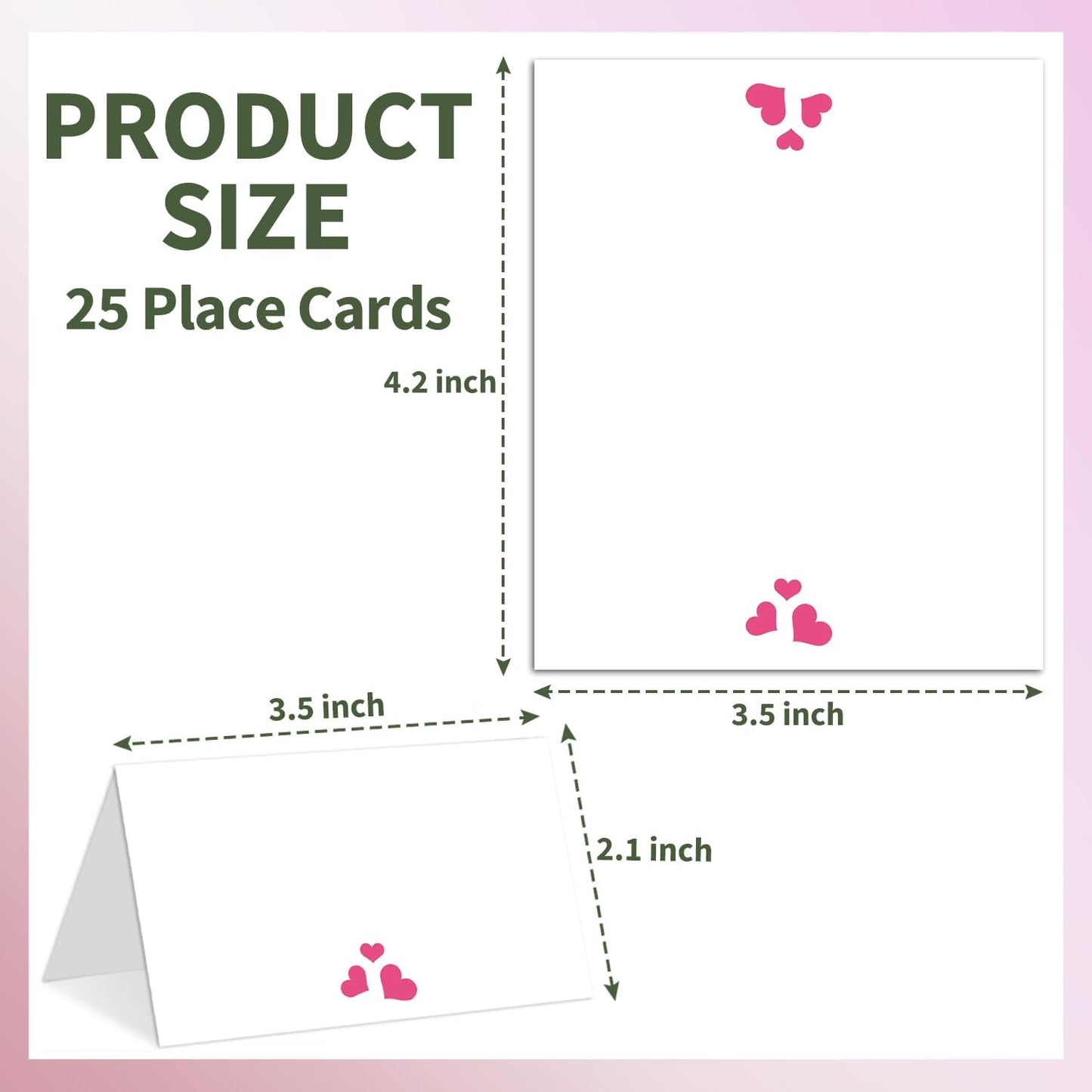 25 Pink Heart Place Cards for Table Seating, Cute Wedding Name Place Cards, Tent Card for Birthday Baby Shower Bridal Shower Reception Dinner Party Decorations -A27