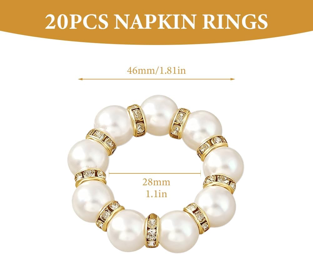 50Pcs Pearl Napkin Rings, Pink Beaded White Silver Round Buckles, Set of 6, Wedding and Formal Dinner Table Decor (50, Gold)