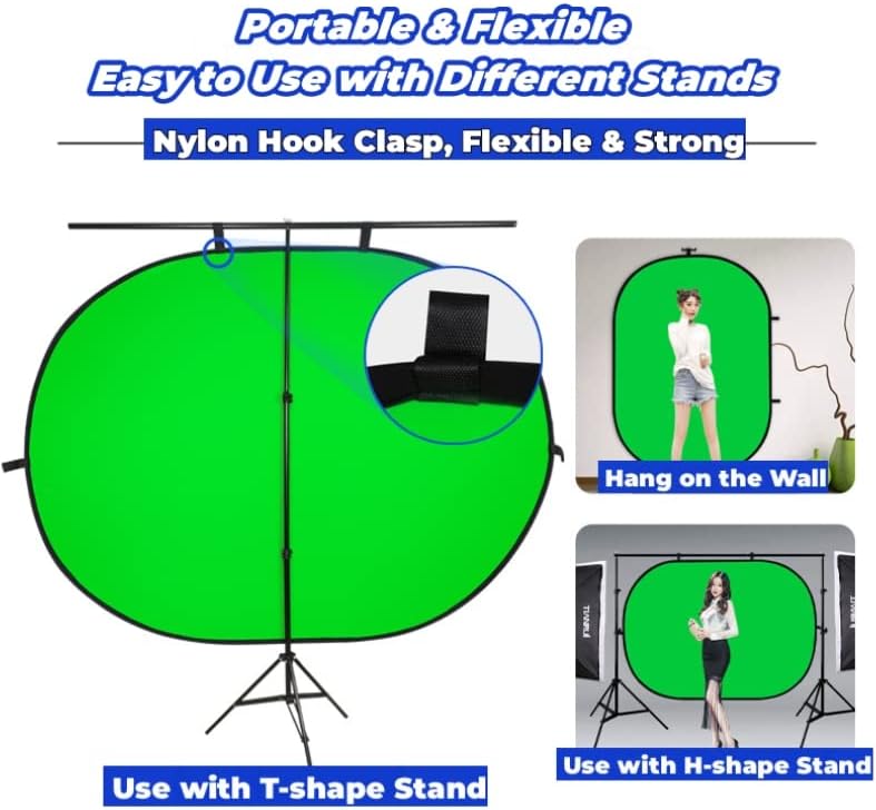 Blue Green Screen Backdrop Double Sided Collapsible Greenscreen Backdrop with Carrying Bag,Portable Pop Up Green Screen Background for Streaming Webcam (Blue & Green, 47.2 * 59.1")