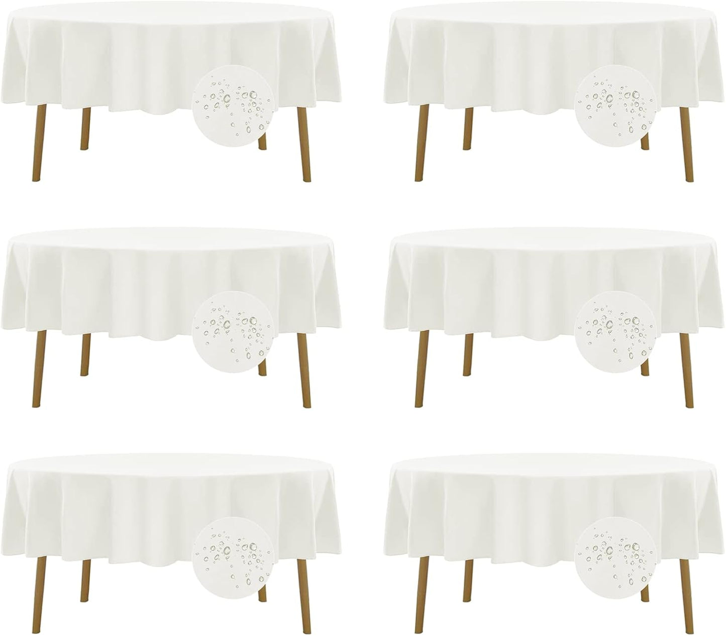Fokitut 6 Pack Waterproof Round Tablecloth, 70 Inch, Stain Resistant and Wrinkle Polyester Table Cloth, Fabric Table Cover for Kitchen Dining, Wedding, Party, Holiday Dinner-Ivory