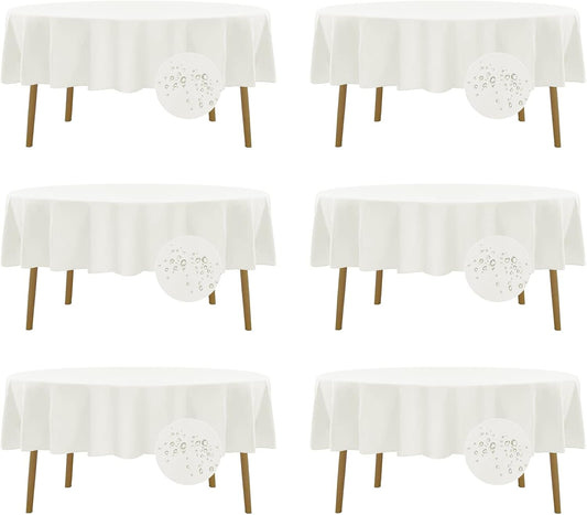 Fokitut 6 Pack Waterproof Round Tablecloth, 70 Inch, Stain Resistant and Wrinkle Polyester Table Cloth, Fabric Table Cover for Kitchen Dining, Wedding, Party, Holiday Dinner-Ivory