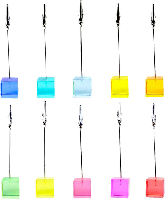 Desktop Picture Holders, 10 pcs Rainbow Colors Polaroid Photo Clip Stand for Paper Name Place Card Postcard Memo Menu Note Memory Photo Christmas Wedding Number Card Display with High Clear Cube Base