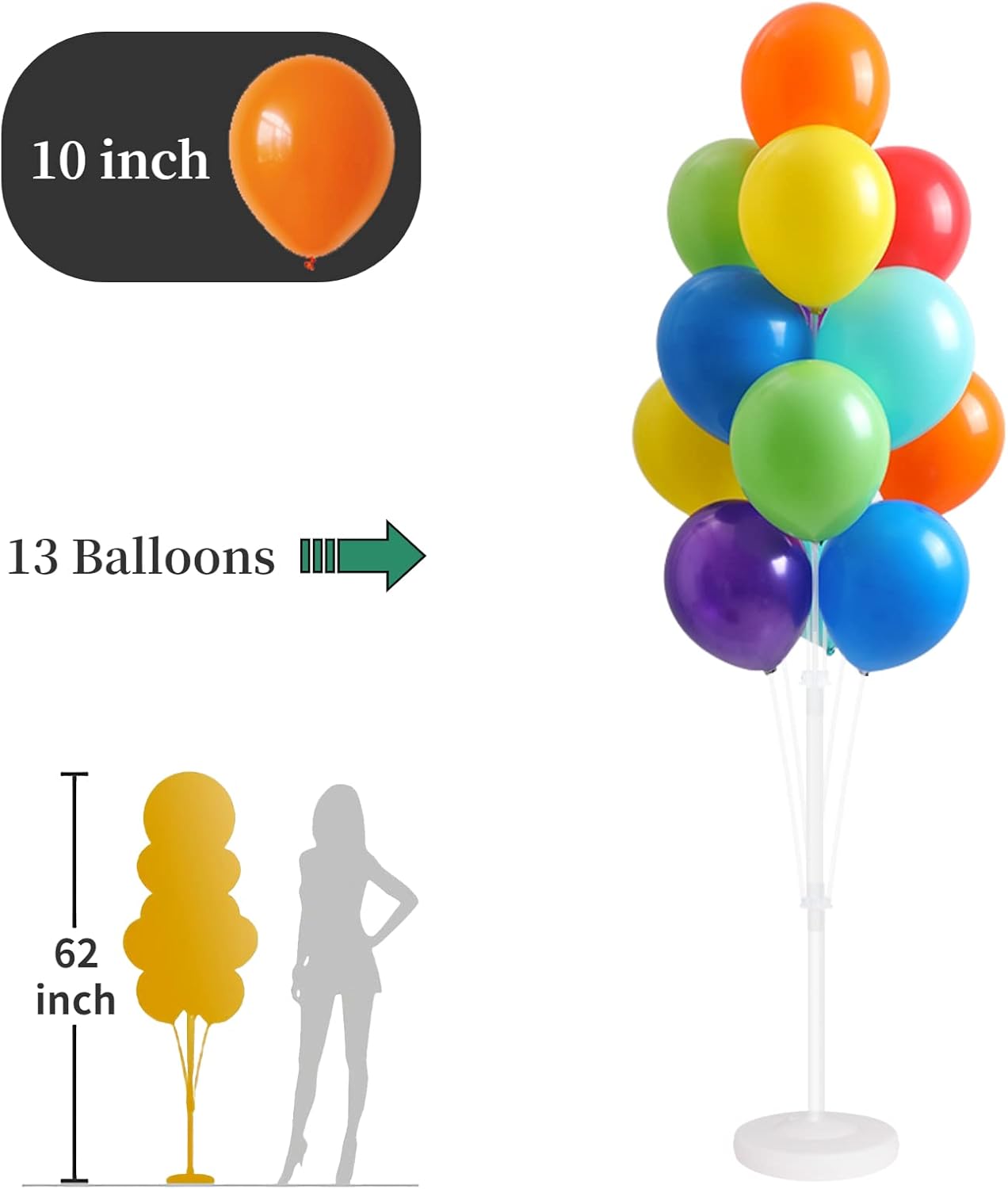 Balloon Column Kit for Floor - Set of 2, Balloon Tower Backdrop Decoration with Stand, Base and Pole for Wedding, Baby Shower, Birthday Party, or Bachelorette Parties (Multicolor)
