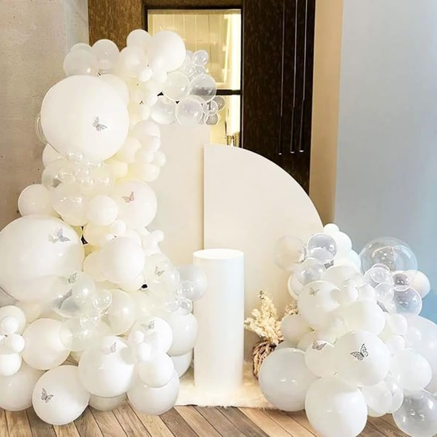 White Balloons, 12 Inch Pearl White Balloons, White Latex Balloons Silver Confetti Balloons For Balloon Garland Arch Wedding Bride To Be Party Birthday Baby Shower Decorations