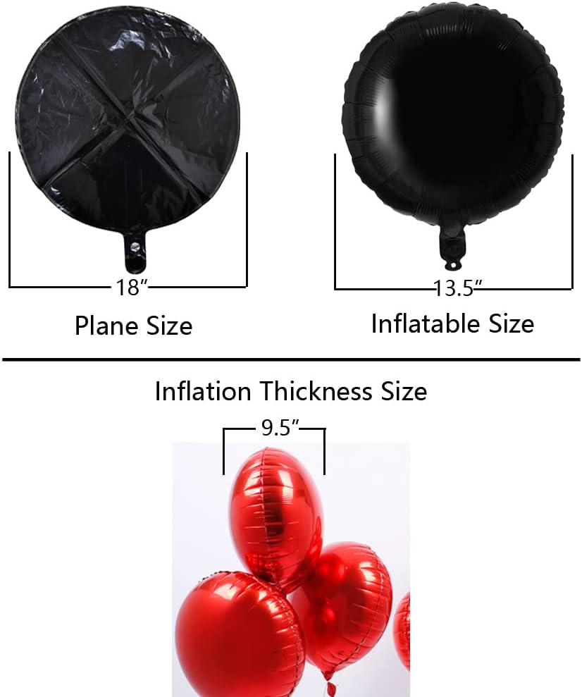 Black Foil Balloon Round Shaped Mylar Helium Balloons Graduation Party Balloons Black and White Themed Party Decorations, 18 Inches, Pack of 20