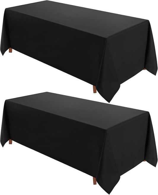VidaFete 90 * 156inch 2pack Rectangle Table Cloth Polyester, Stain Wrinkle Resistant Dining Table Cover for Kitchen Dinning Party Wedding Rectangular Tabletop Buffet Decoration(Black)