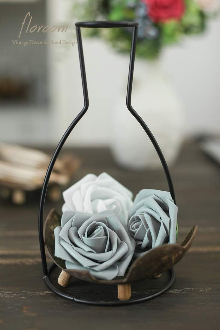 Floroom Artificial Flowers 50pcs Real Looking Silver Grey Foam Fake Roses with Stems for DIY Wedding Bouquets Bridal Shower Centerpieces Floral Arrangements Party Tables Home Decorations