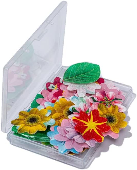 Edible Flowers Edible leaves &Edible butterflies Wafer Paper Cake Cupcake Toppers for Decorating Rice Paper Flower Food Decorations for Baking Girl Birthday Party (80flowes+20leaves)