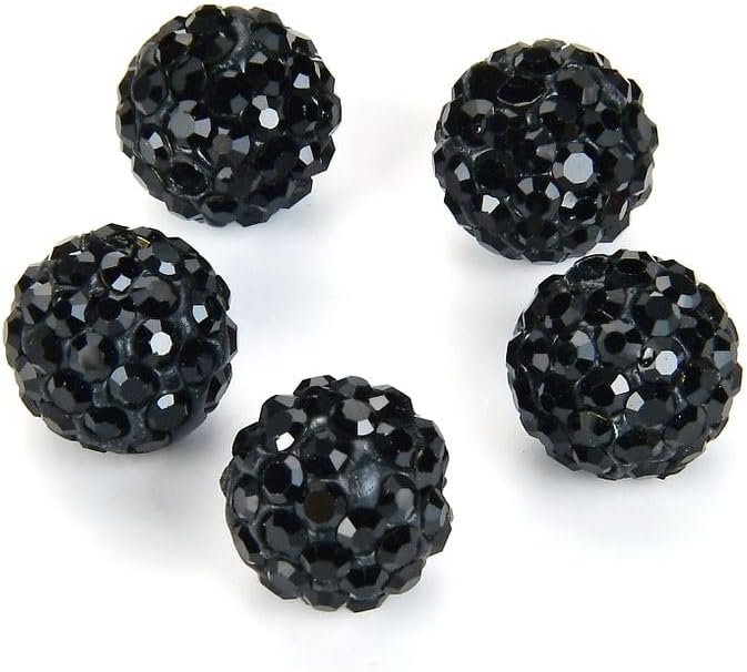 25pcs Adabele Grade A Suncatcher Crystal Rhinestone Pave Loose Beads 12mm Jet Black Polymer Clay Disco Ball Spacers Compatible with Shamballa All Craft Jewelry Making DB12-23