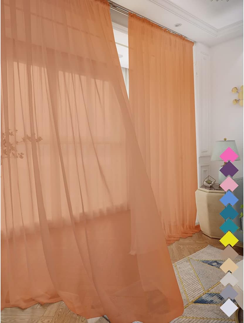 Window Brown Sheer Curtains 95 Inches Long 2 Panels Basic Rod Pocket Panel for Bedroom Children Living Room Yard Kitchen