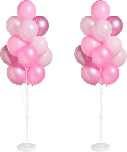 Balloon Stand Kit for Floor Set of 2,Pink Pearl Metallic Balloon Arch Column,Balloon Tower with Bases for Floor,Table Backdrop Decoration for Princess Party Wedding Baby Shower Birthday Graduation