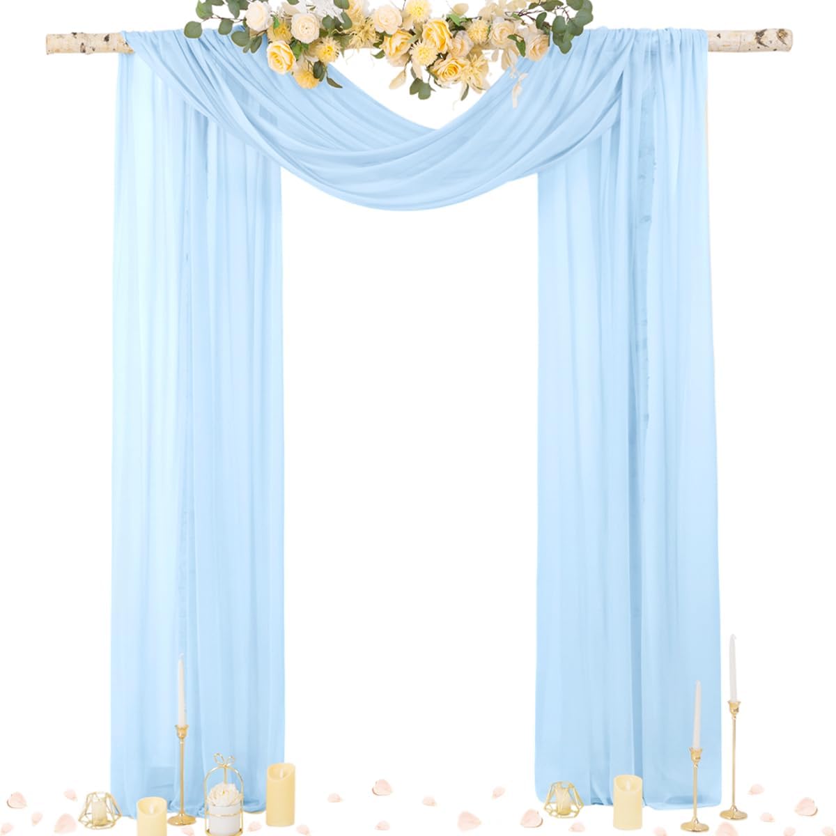 Socomi Blue Sheer Wedding Arch Draping Fabric 29" x 20Ft 1 Panel Outdoor Curtain Drapes Extra Long for Bridal Baby Shower Ceremony Birthday Party Decor