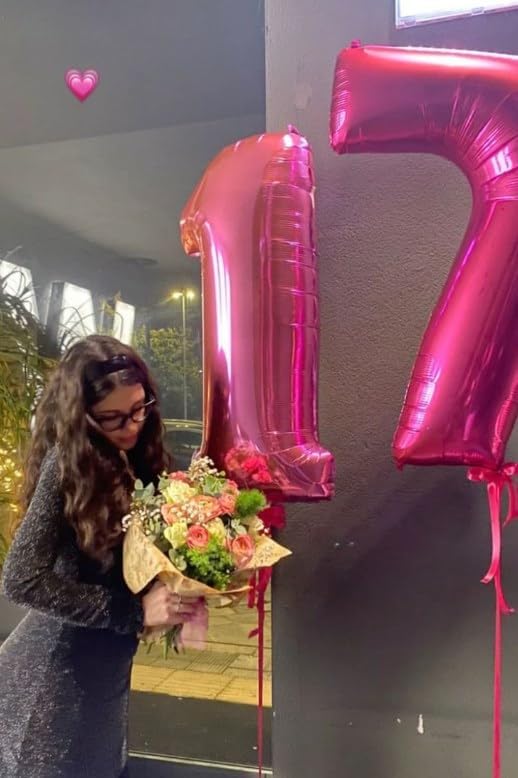 Hot Pink Number 17 Birthday Balloon 40 Inch, Digital Balloons for 17 Party Celebration Decorations Supplies, Mylar Foil Numbers Balloon for 17 Wedding Anniversary