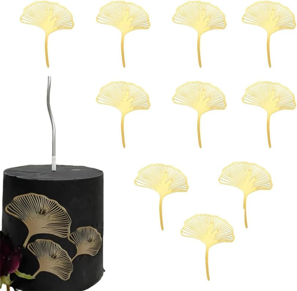 10PCS Acrylic Gold Ginkgo leaf Cake Topper Cake Decoration Baking Accessories Party Supplies Cake Decorating Tools