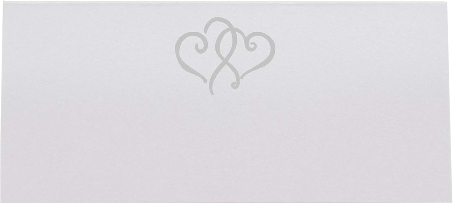 Linked Hearts Place Cards, Silver (Choose Color), Set of 25, Pre-cut and Scored - Wedding, Party, Dinner, and Special Events - Made in the USA
