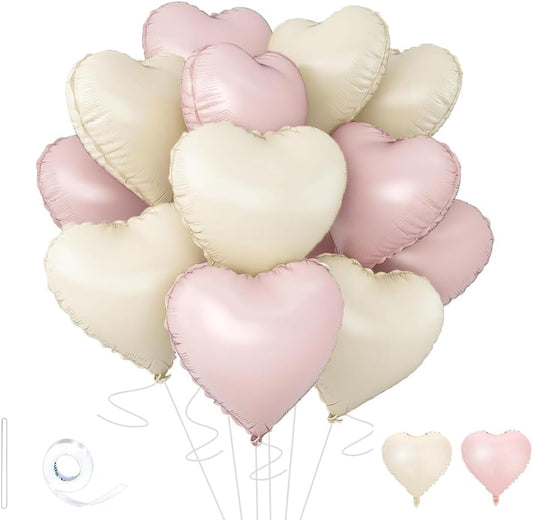 Baby Pink & Baby White Heart Balloons，18 Inch Foil Love Heart Shaped Balloons for Valentines Birthday Wedding Engagement Anniversary Party Graduation Baby Shower Decorations 12Pcs