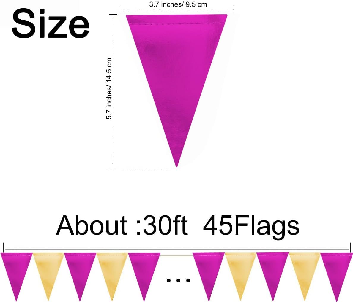 MerryNine Triangle Flag Bunting Banner, 3 Pack Vintage Style Pennant Banner for Wedding, Baby Shower, Event & Party Supplies 45pcs Flags (Purple Gold)