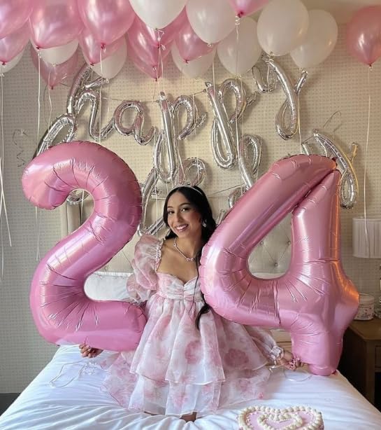 40 Inch Pearlescent Pink Large Number 4 Balloons, Giant Foil Number Four 14 24 34 40 44 Balloons, Pearl Pink Mylar Big Balloon for Anniversary Graduation Decorations