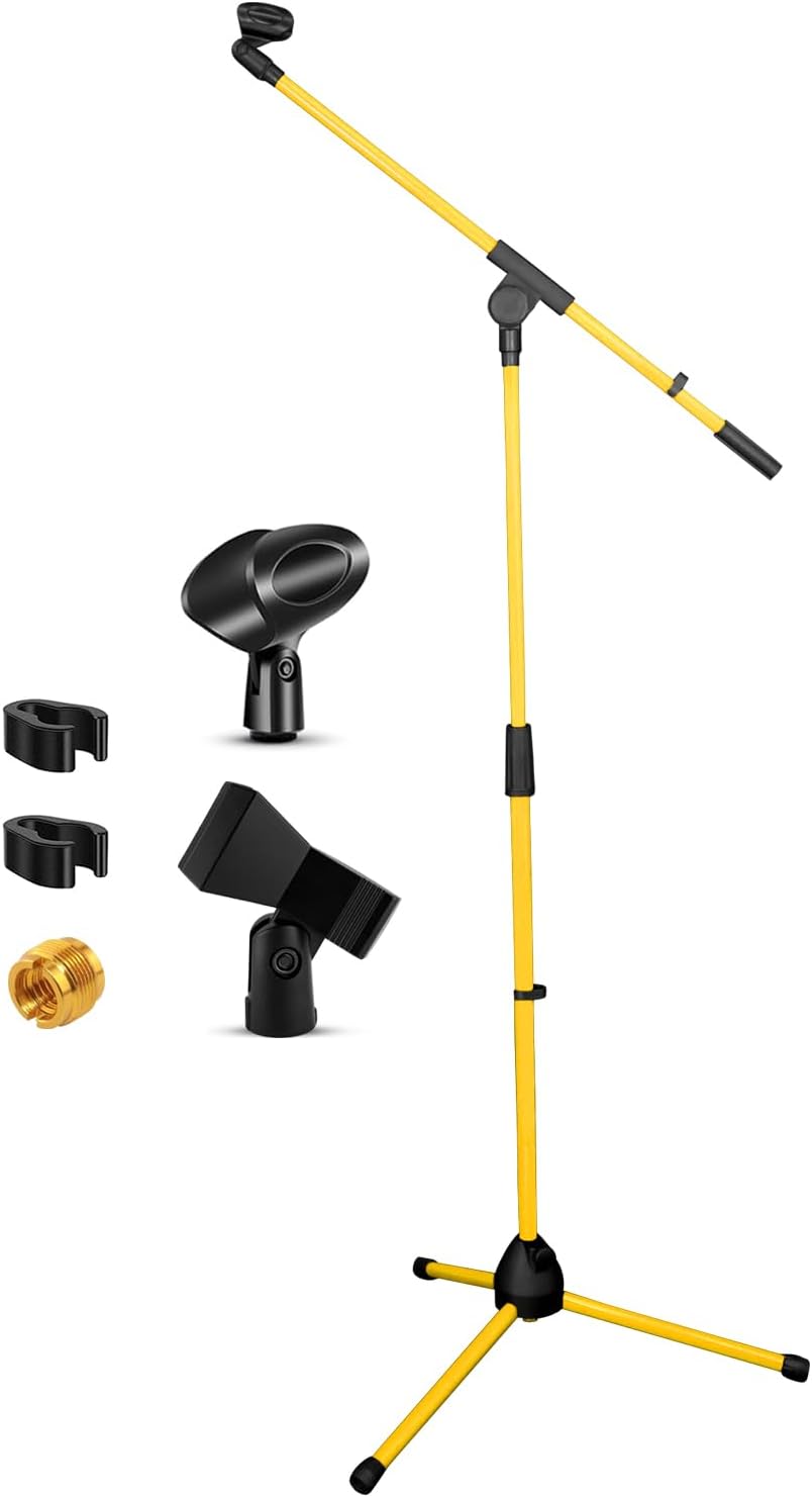 5 Core Tripod Mic Stand Floor Adjustable 18 to 72 Inches Sturdy Boom Arm Holder Microphone Stands Pedestal Para Microfono for Singing - MS 080 YLW