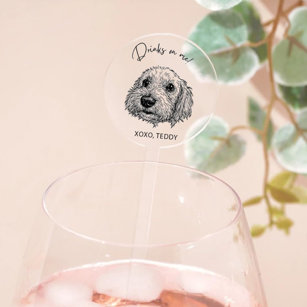 Coolslove Personalized Wedding Dog Stir Sticks, Custom Illustrated Pet Acrylic Cocktail Stirrers, Acrylic Cocktail Stirrers, Wedding Drink Sticks, Wedding Favors Decors Essentials Style 1
