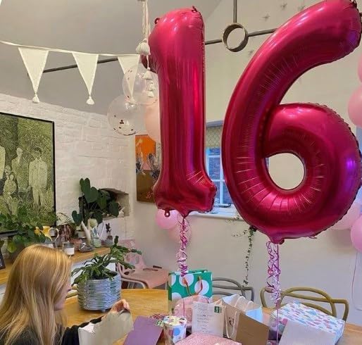 40 Inch Hot Pink Large Number 4 Birthday Balloon, Giant Number Four 14 24 34 40 44 Balloons, Foil Mylar Big Balloons for Anniversary Graduation Supplies Decorations