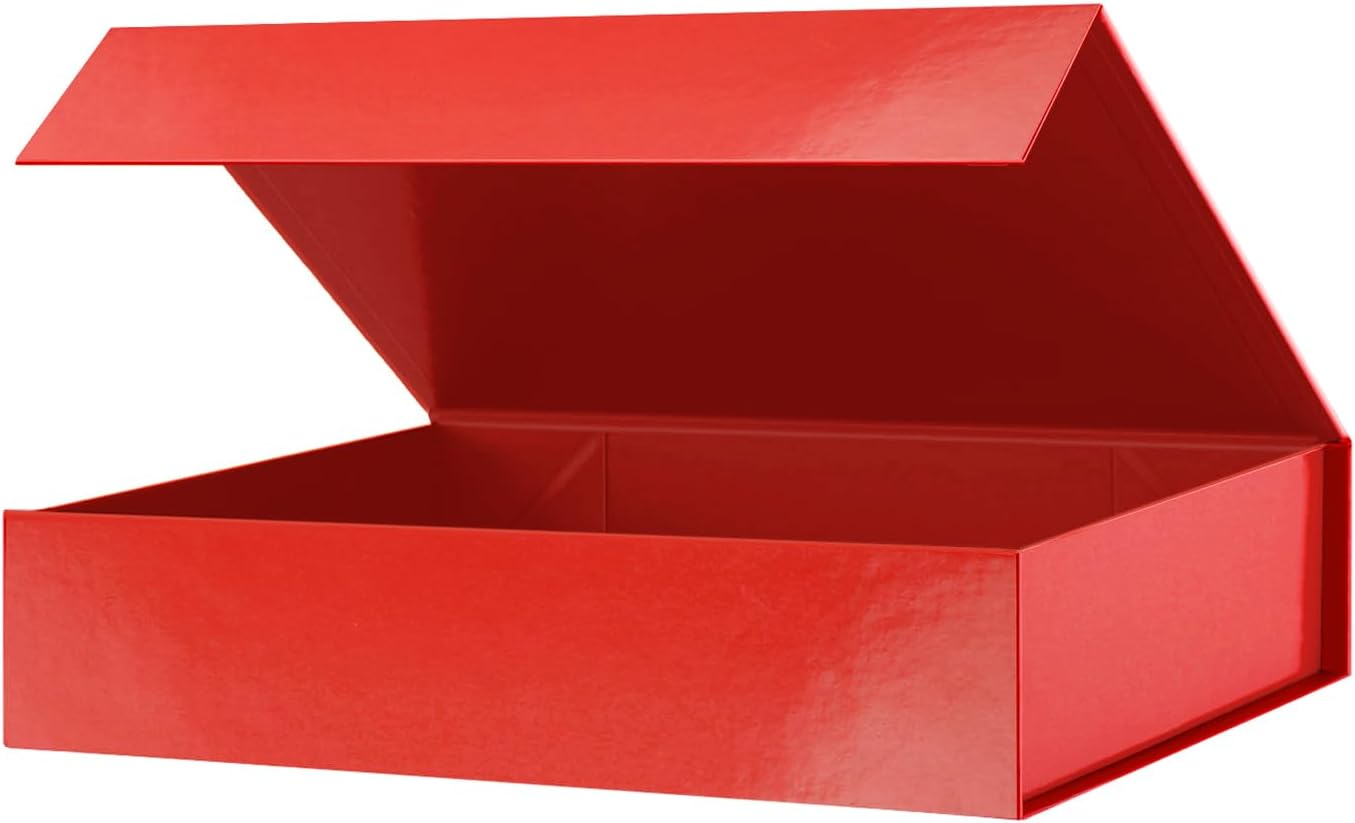 PACKHOME Gift Box 11.5x8x2.5 Inches, Sturdy Shirt Box with Magnetic Lid for Multiple Occasions (Glossy Red)