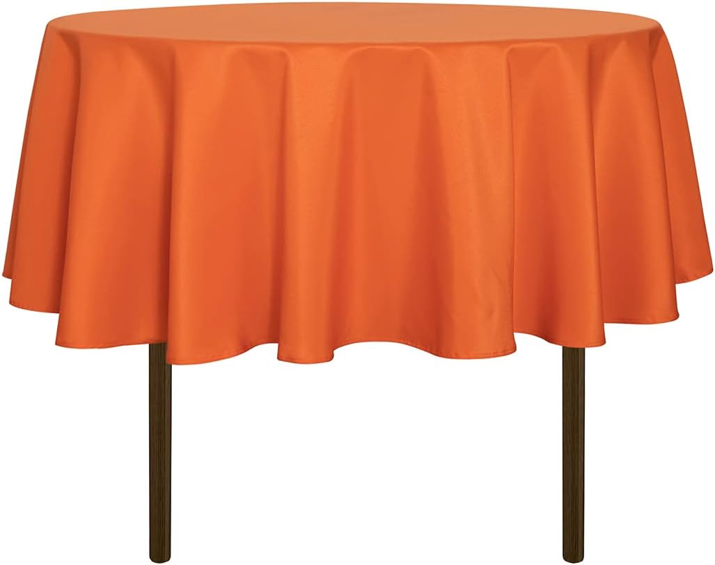 sancua Round Tablecloth - 48 Inch - Water Resistant Spill Proof Washable Polyester Table Cloth Decorative Fabric Table Cover for Dining Tables, Buffet Parties and Camping, Orange