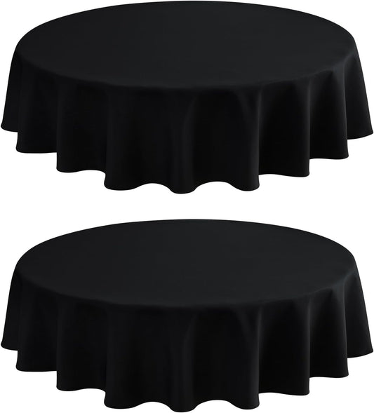 2 Pack Round Table Cloth 60 Inch Black Tablecloth Washable Polyester Solid Dining Table Cover for Birthday Party Dinner Holiday Outdoor Indoor