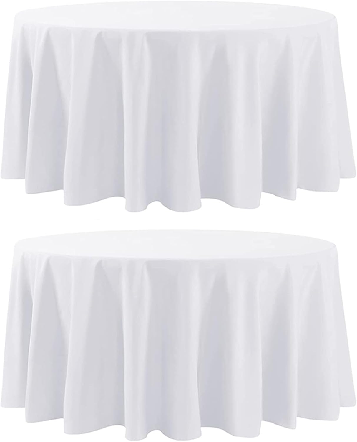 Round Tablecloth 2 Pack 108 Inch White Tablecloths Washable Decorative Linen Polyester Table Clothes Cover for Dining Table Banquets Buffet Parties and Wedding