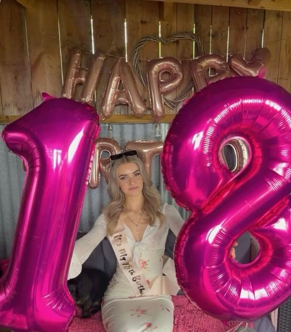 Hot Pink Foil Number 28 Balloon 40 Inch, Helium Mylar Eight Number 28 Birthday Balloons, 28th Hot Pink Women Men Wedding Anniversary, Graduations Party Supplies